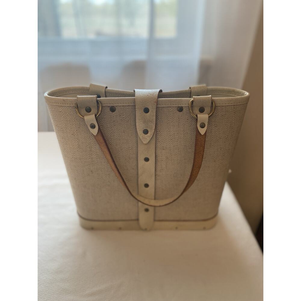 VTG Collin MCM Purse Handbag Flower Canvas Blossoms-Bright Wood Bottom READ - Picture 13 of 16